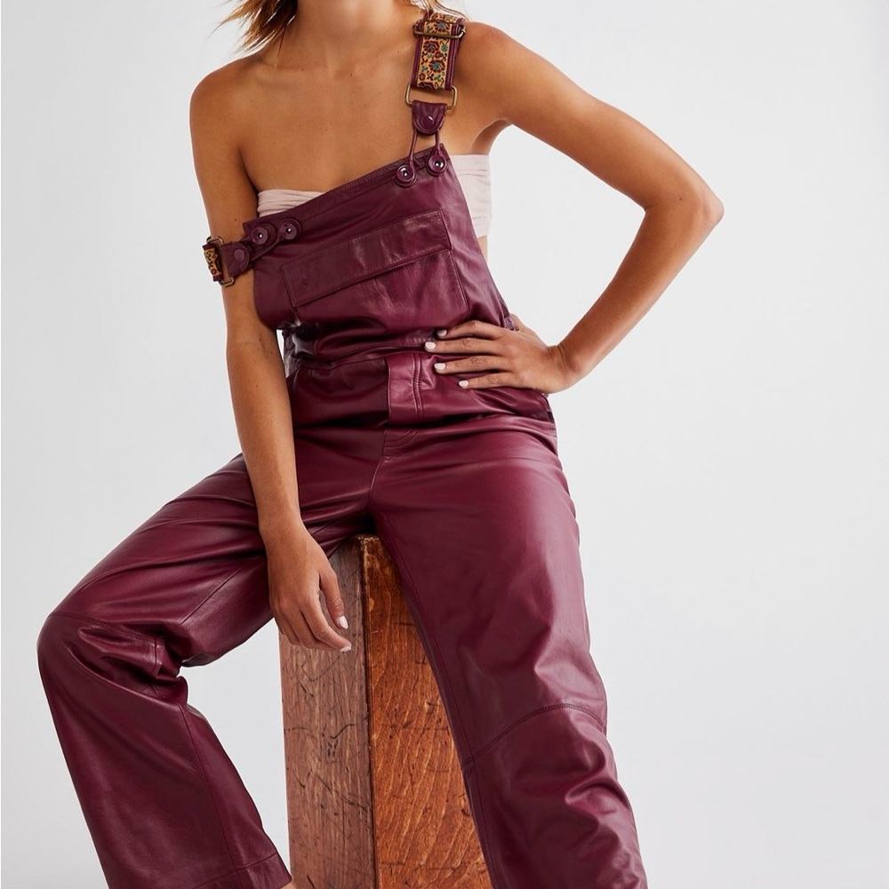 NWT Free People Brooklyn Leather Overalls